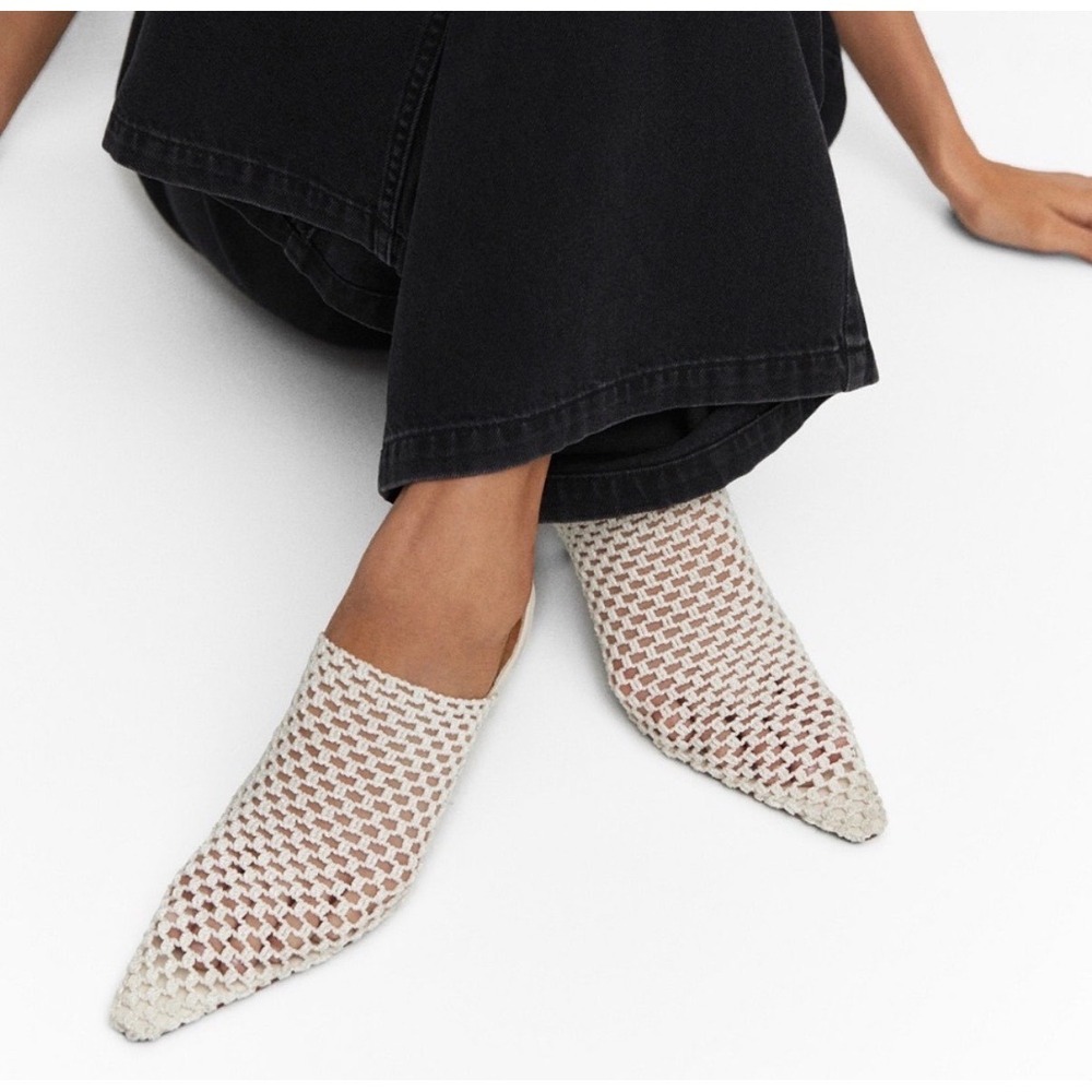 NWOB Mango MNG Cream Crochet Woven Slingback Kitten Heel Pump  Women's SZ 9 (40)